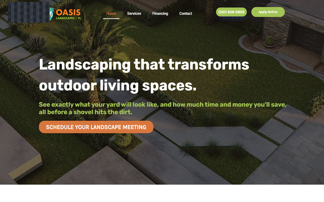 Landscaping business website screenshot - client identity redacted